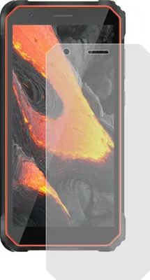 A screen protector is shown placed over a smartphone with a lava-like wallpaper.