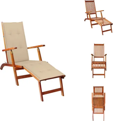 Image de vidaXL Chaise longue avec repose-pieds et support en bois massif d'acacia - Bains de soleil