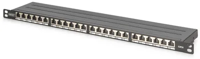 Produktbild von Digitus CAT 6, Klasse E High Density Patch Panel, geschirmt, schwarz, RJ-45, Rackeinbau, 0.5U, Schwarz, Metall, 8P8C