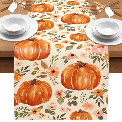 Productafbeelding van Tafelkleed, herfstmotief, esdoornbladeren, pompoenen, 40 x 180 cm, polyester