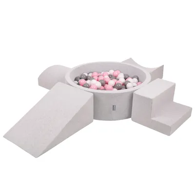 Obrázek produktu pro KiddyMoon pěnové hřiště pro děti s kulatým míčkem (200 ∅ 7cm), měkká překážková dráha a Kulatý bazén s míčky, certifikováno  EU, Světle šedá:Bílý/Šedá/Světle růžová, Verze 5