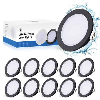 Immagine prodotto di Set da 10 faretti da incasso a LED IP65 neri da 5 W, 400 lm, 4000 K, a profilo ribassato, 230 V, per bagno