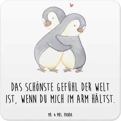 Produktbild von Mr. & Mrs. Panda Untersetzer für Gläser Pinguine Kuscheln 15er Set - Weiß - Geschenk, Freundin, Glas-Untersetzer, Freund, Hochzeitstag, Mitbringsel, Tischuntersetzer