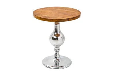 Image de riess-ambiente Design Table d'appoint EXTRAVAGANCIA 50 cm en bois de manguier massif, ronde, avec pied en colonne métallique argenté, table basse
