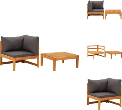 Obrázek produktu pro vidaXL 2-dílná zahradní lounge souprava s tmavě šedými polštáři z akáciového dřeva - zahradní sedací prvky
