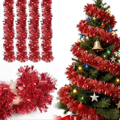 Produktbild von Lametta Girlande Weihnachten 4er Set Rot 8m Länge