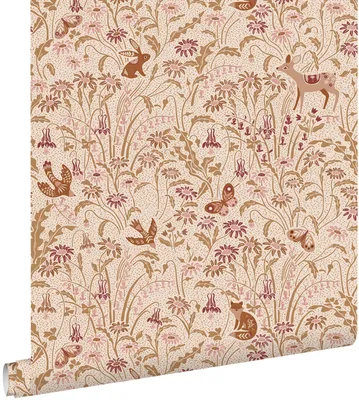 Productafbeelding van ESTAhome behang vintage bosdieren beige en roze 50 x 900 cm