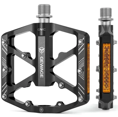 Produktbild von Fahrradpedale mit Reflektoren, 3 abgedichtete Lager, rutschfeste CNC-Aluminium-Plattform, 9/16 Zoll, Schwarz