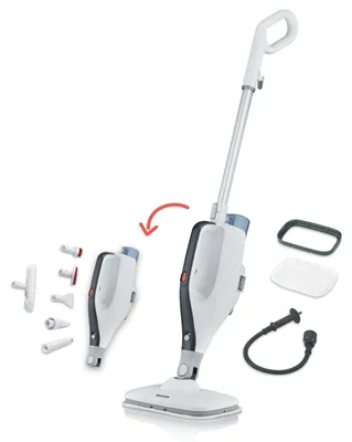 Produktbild von Severin 2-in-1 Dampfreiniger, Kombi-Zubehör, für Hartböden & Teppiche, entfernt 99,9% Bakterien, nur 15 Sekunden Aufheizzeit, 9m Kabel, weiß, SC 7145