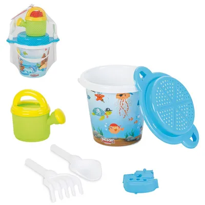 Produktbild von Pilsan Sandeimer-Set 06113, Gießkanne, Schaufel, Rechen, Förmchen, Sieb bunt