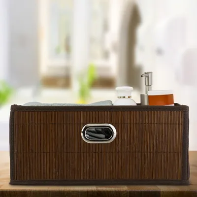 Produktbild von Relaxdays Aufbewahrungskorb Bambus, Badkörbchen quadratisch, Stoff Regalkorb flach, HBT 14 x 31 x 31 cm, faltbar, braun