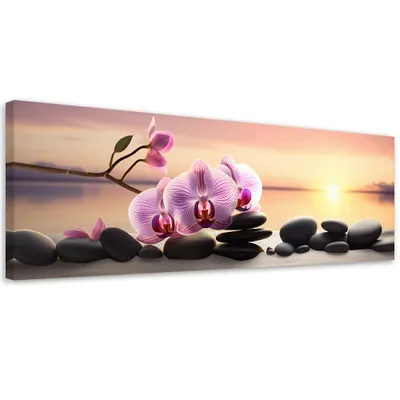 Produktbild von Leinwandbild Rosa Orchidee und Zen-Steine 150x50 Feeby Rosa bild für die wand bereit zum aufhängen