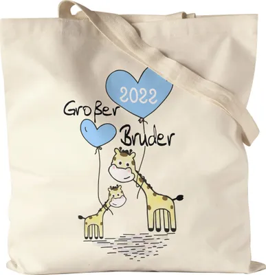 Produktbild von Großer Bruder 2022 Jutebeutel Stoffbeutel Canvas Ankündigung Schwangerschaft Brüder Kinder Babynews Giraffen Motiv