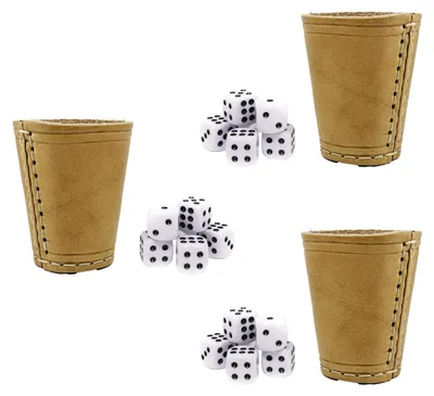 Produktbild von Würfelbecher Set aus Leder, 2 Stück, 9 cm, mit 6 Würfeln, für Spielabende