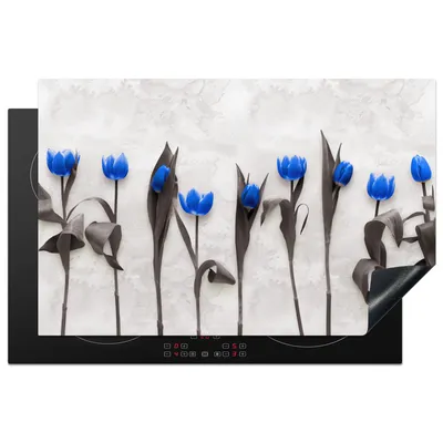 Produktbild von KitchenYeah© Herdabdeckplatte Blumen - Tulpen - Blau , 81x52cm, Küche Deko, Glaskeramikkochfeld Herdabdeckung, Abdeckplatte fùr Kochfeld