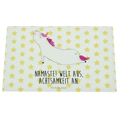 Produktbild von Mr. & Mrs. Panda Hackbrett Einhorn Yoga - Weiß - Geschenk, Süß, Schneidplatte Glas, Yogamatte, Schneidbrett, Glasbrettchen, Unicorn, Namaste, Sport, Achtsamkeit