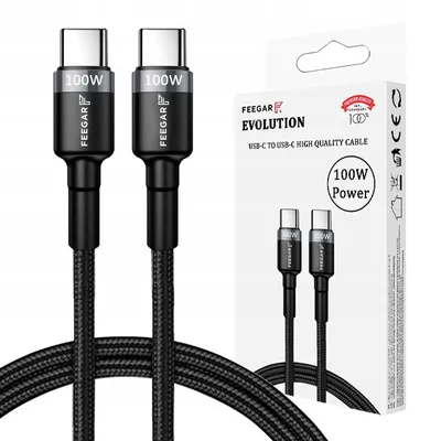 Zdjęcie produktu dla Feegar Kabel USB-C Typ-C 100W PD QC Szybkie ładowanie 3.0 SZYBKIE ŁADOWANIE Moc