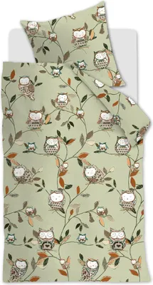 Produktbild von Hannekejag Renforcé-Bettwäsche-Garnitur Owlsome Farbe Green Größe 135x200+80x80