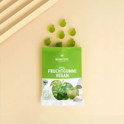 Produktbild von HEIMATGUT –  Fruchtgummi grüner Apfel, vegan und ohne Gelatine – 12 x 100g