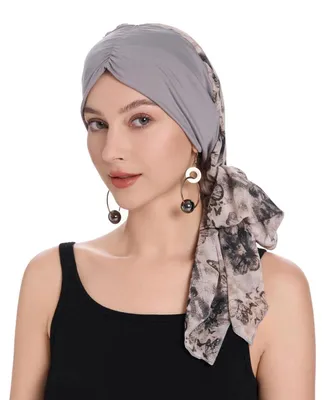 Immagine prodotto di Foulard estivo da donna, modello turbante, con motivo a farfalla, colore grigio chiaro, in poliestere