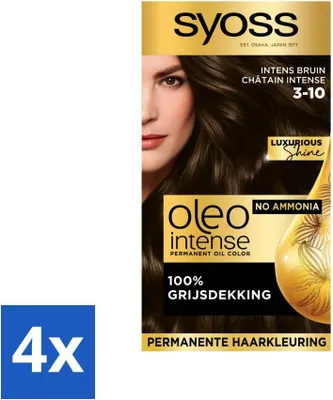 Obrázok produktu pre SYOSS - Oleo Intense 3-10 - Farba na vlasy - Permanentná farba na vlasy - Intenzívna hnedá - Dlhotrvajúca farba - Hodnotné balenie - 4 kusy