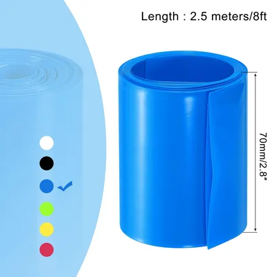 Produktbild von 2,5m L?nge PVC Schrumpfschlauch 44mm ID, 70mm Flachbreite Isolierschlauch Wasserdicht Schutzschlauch, Verh?ltnis 2:1 Schrumpfschl?uche fš¹r 18650 21700 AA AAA Batterien, Blau