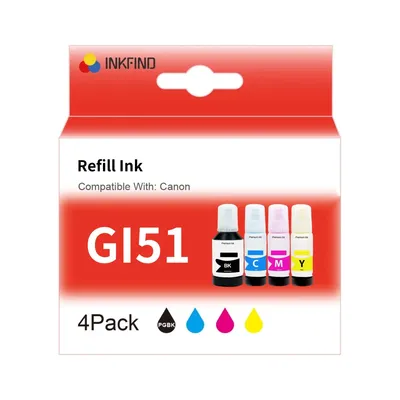 Produktbild von INKFIND GI51 GI41 Tintenpatrone für CanonGI51 CanonGI-51 Canon GI51 Canon GI51 CanonGI41 CanonGI-41 Canon GI41 Canon GI-41 Megatank 4-Farben Multipack