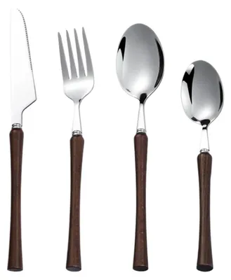 Imagen del producto de Juego de cubiertos de acero inoxidable con mangos de madera