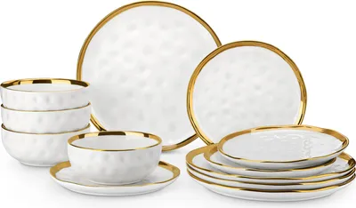 Produktbild von Geschirrset, elegantes Design, langlebiges Keramik, Weiß, 12 STÜCK