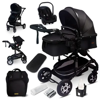 Image de GAGADUMI - Poussette 3 en 1 set complet avec siège auto -- Poussette combinée - pneus pleins - Sac à langer. Noir