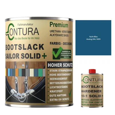 Produktbild von Contura 550ml. 2K Bootslack SEIDENMATT RAL Farbe Yachtlack Holzlack GFK Metall Boot Schiffslack - Yacht- Blau RAL 5009 - (500ml.+50ml. HÄRTER)