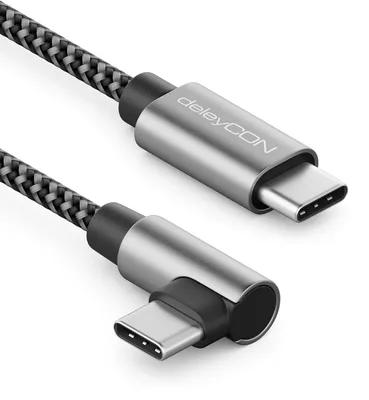 Produktbild von deleyCON 1m USB-C Kabel 1x 90° PD3.0 60W USB-C auf USB-C