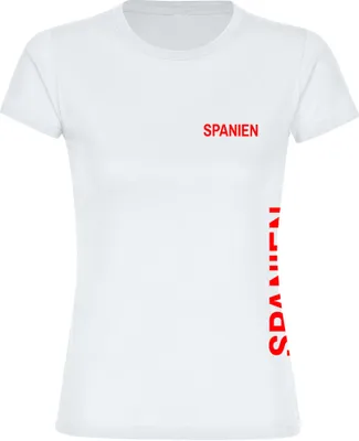 Produktbild von multifanshop Damen T-Shirt - Spanien - Brust & Seite, weiß, Größe L