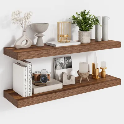 Produktbild von Set aus 2 Wandregalen von 60 cm in Walnussfarbe