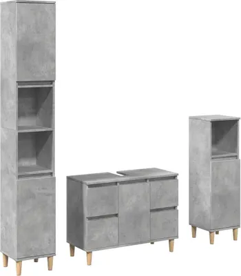 Produktbild von vidaXL 3-tlg. Badmöbel-Set Betongrau Holzwerkstoff