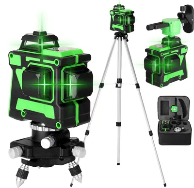 Produktbild von Lasermessgerät 3D Laser Level 12 Lines Grünes 360º Automatische Rotationslaser Kreuzlinienlaser (Arbeitsbereich: 30 m) mit Höhen verstellbarem stativ