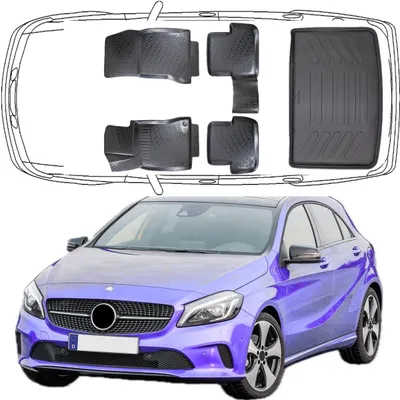 Produktbild von 3D Auto Fußmatten & Kofferraumwanne Set Kompatibel mit Mercedes A Klasse W176 2012-2018