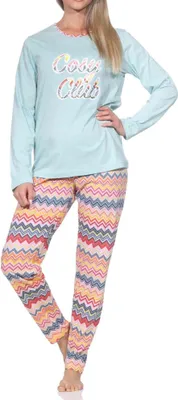 Produktbild von Normann Damen langarm Schlafanzug Pyjama in wunderschönen Ethno Optik ; hellblau , 44