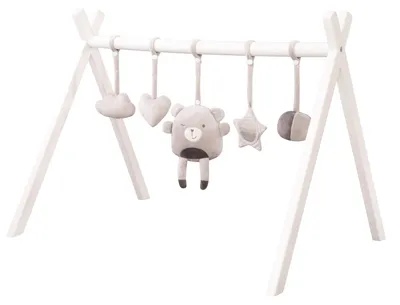 Produktbild von roba Baby Spielbogen aus Holz - Baby Gym & Montessorie Spielzeug mit Anhänger roba Style - Activity Center & Spieltrapez ab 3 Monaten - Grau