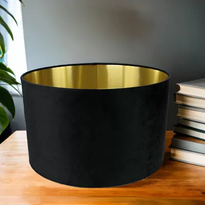 Produktbild von Lampenschirm für Pendelleuchten Stoff Ø 40 cm in Schwarz Gold rund Modern Stoffschirm