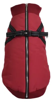 Produktbild von Bobby Easy Hundemantel mit integriertem Geschirr, Rückenlänge 30 cm, Fleece-Innenfutter, Reißverschluss Oben, reflektierend, Bordeaux
