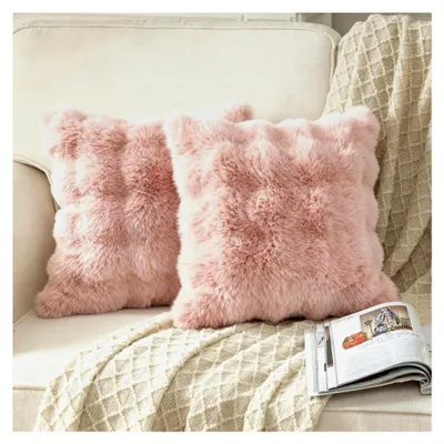 Produktbild von 2er Set Kissenbezüge im minimalistischen Stil 45x45cm, Flauschige Plüsch-Akzentkissenbezüge für die Couch (Rosa)
