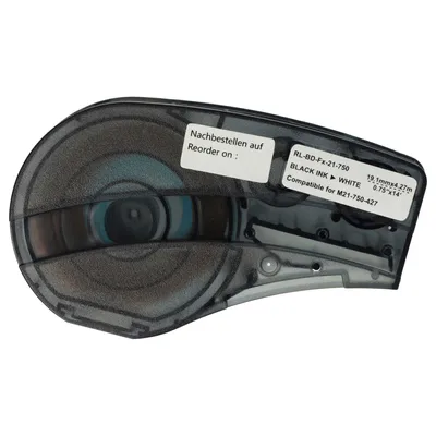 Produktbild von vhbw Schriftband-Kassette kompatibel mit Brady BMP21-LAB, BMP21-PLUS, ID PAL, BMP21, LABPAL Etiketten-Drucker 4,27m x 19,05mm Schwarz auf Weiß, Vinyl