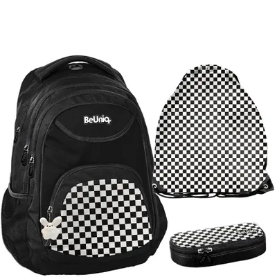 Image de Ensemble de sac à dos d'école BeUniq, 3 pièces, à carreaux, pour adolescents