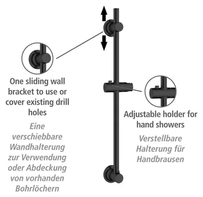 Duschstange ohne Bohren, Edelstahl, Ø 2,2 × 70 cm, schwarz