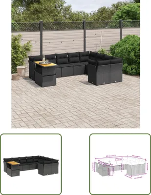 Produktbild von The Living Store 10-tlg. Garten-Sofagarnitur mit Kissen Schwarz Poly Rattan