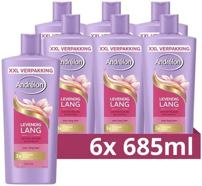Productafbeelding van 6x Andrelon Shampoo – Levendig Lang XXL-formaat 685 ml