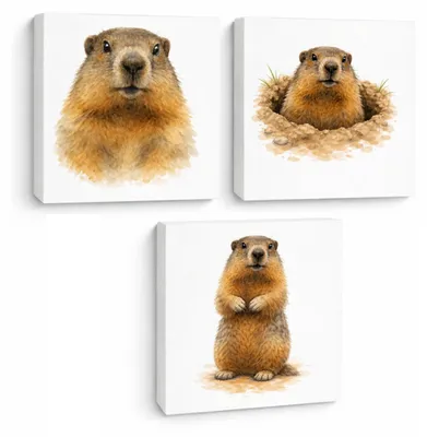 Produktbild von Murmeltier-Charm 3er Set Holzbilder in 15x15 cm zum Stellen oder Aufhängen er