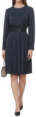 Produktbild von Damen Satin Midi Kleid mit langen Ärmeln, elegantes formelles Abendkleid mit Gürtel, Größe 40