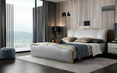 Obrázek produktu pro Bett Polster Design Luxus Metall Doppel Betten Ehe Schlaf Zimmer Textil Hotel